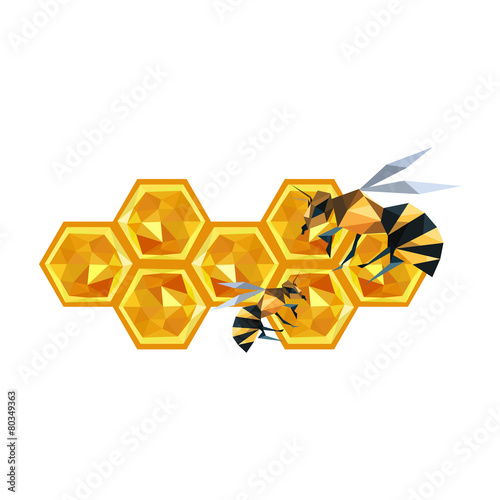 Illustration of origami honeycomb design and bees