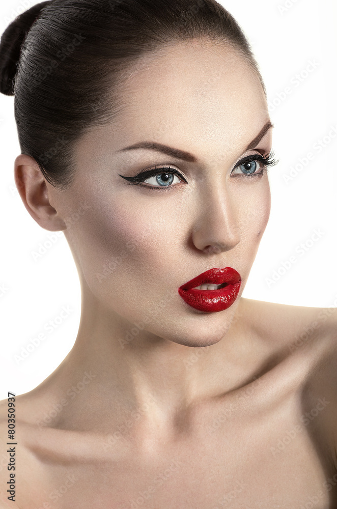 Portrait of sexy woman with red lips and perfect skin Portrait of sexy woman with red lips and perfect skin