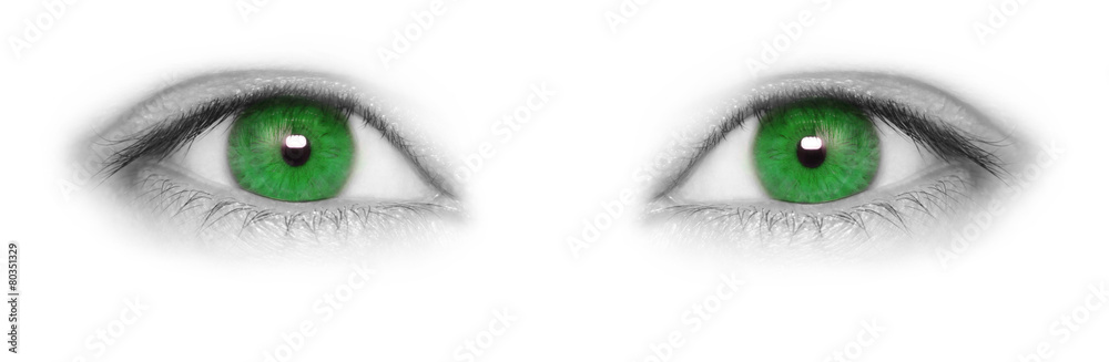 Green eyes isolated on white background