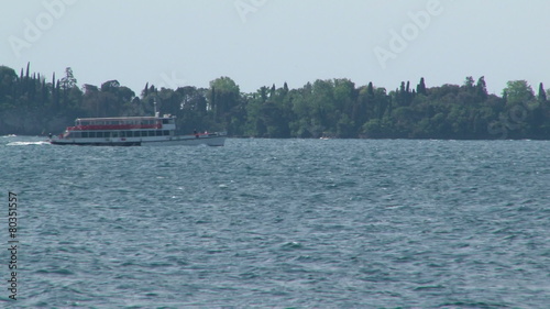 Ferry boat crossing the lake in the early morning,