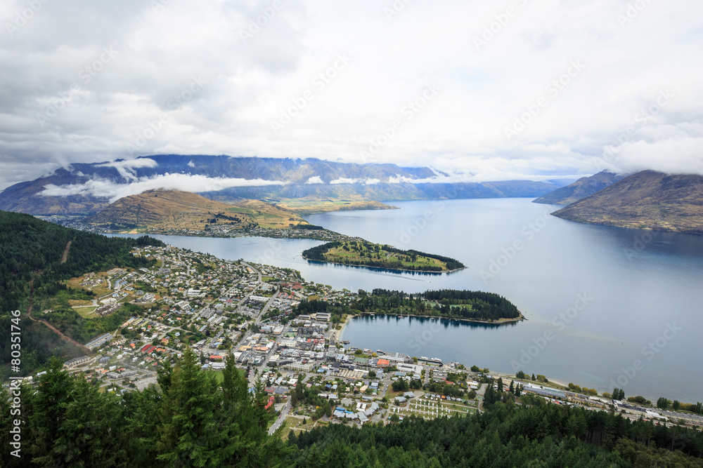 Aerial panorama of Queenstown