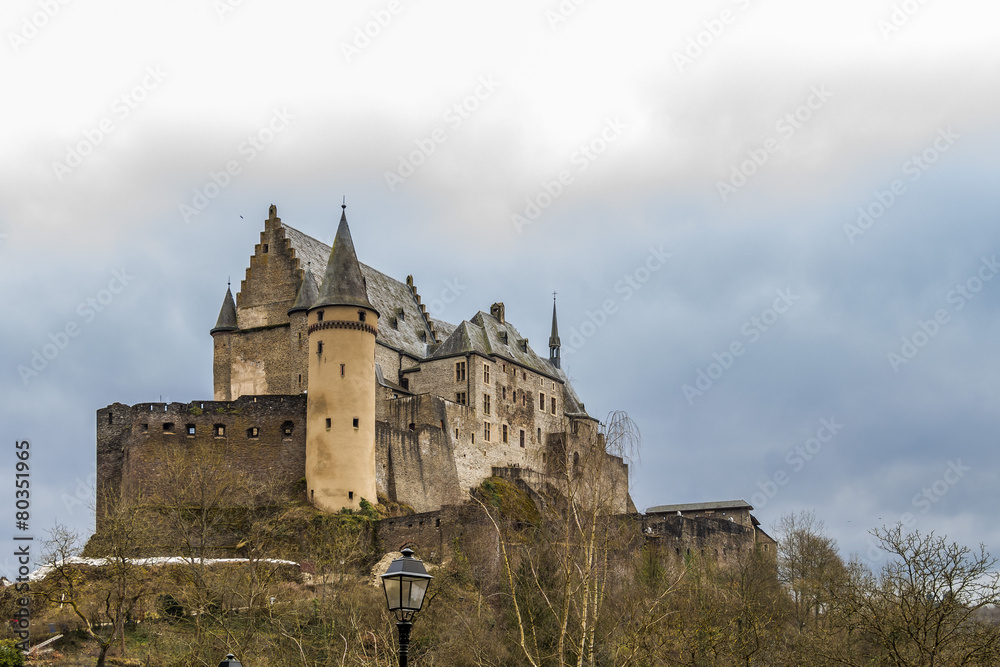 Vianden castle in cloudy winter day, Luxembourg