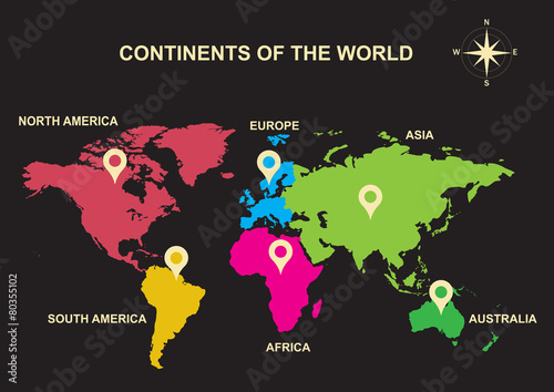 continents of the world, Asia, Europe, Australia, America