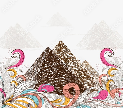 Egypt - hand drawn. pyramids doodle