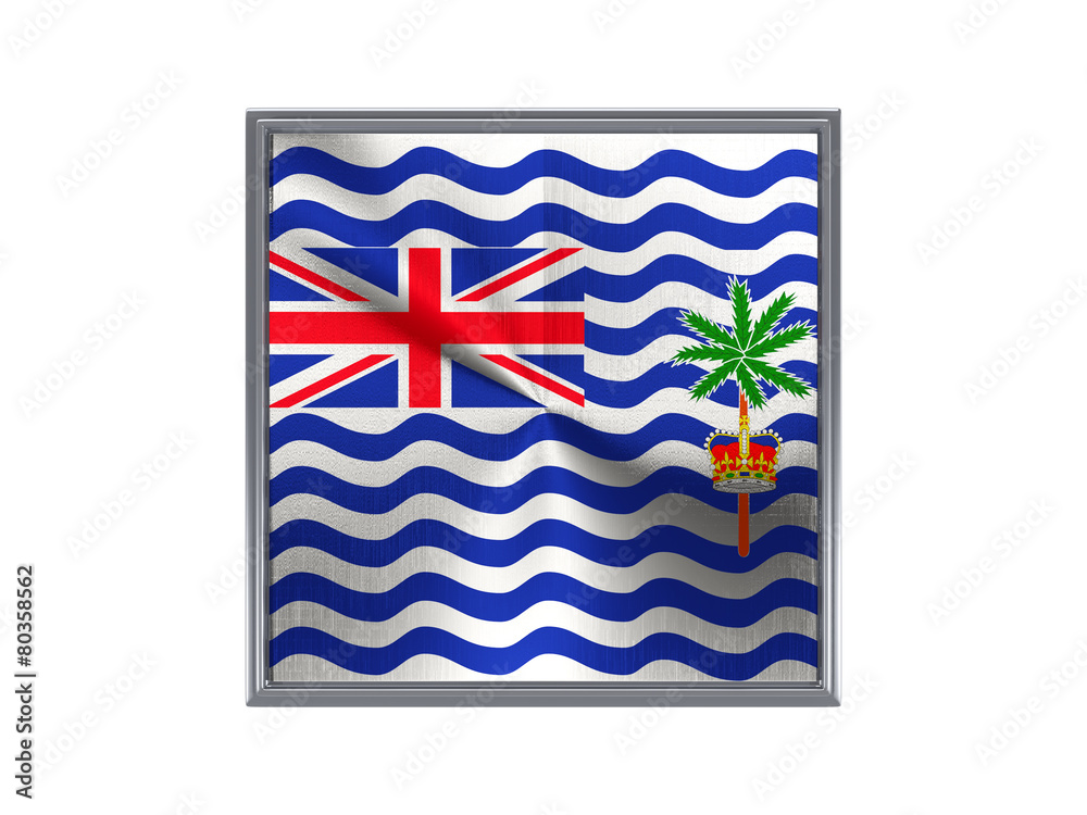 Fototapeta premium Square metal button with flag of british indian ocean territory