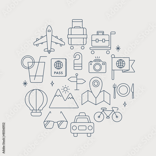 Travel line icon circle set