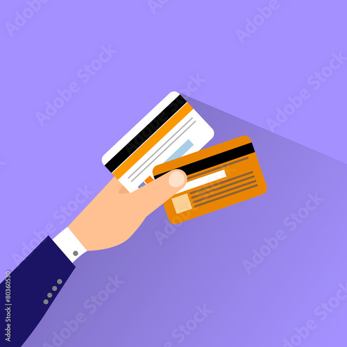 credit cars in hand flat design vector