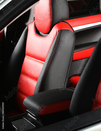 Leather car seat close up photo