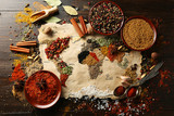 Map of world made from different kinds of spices