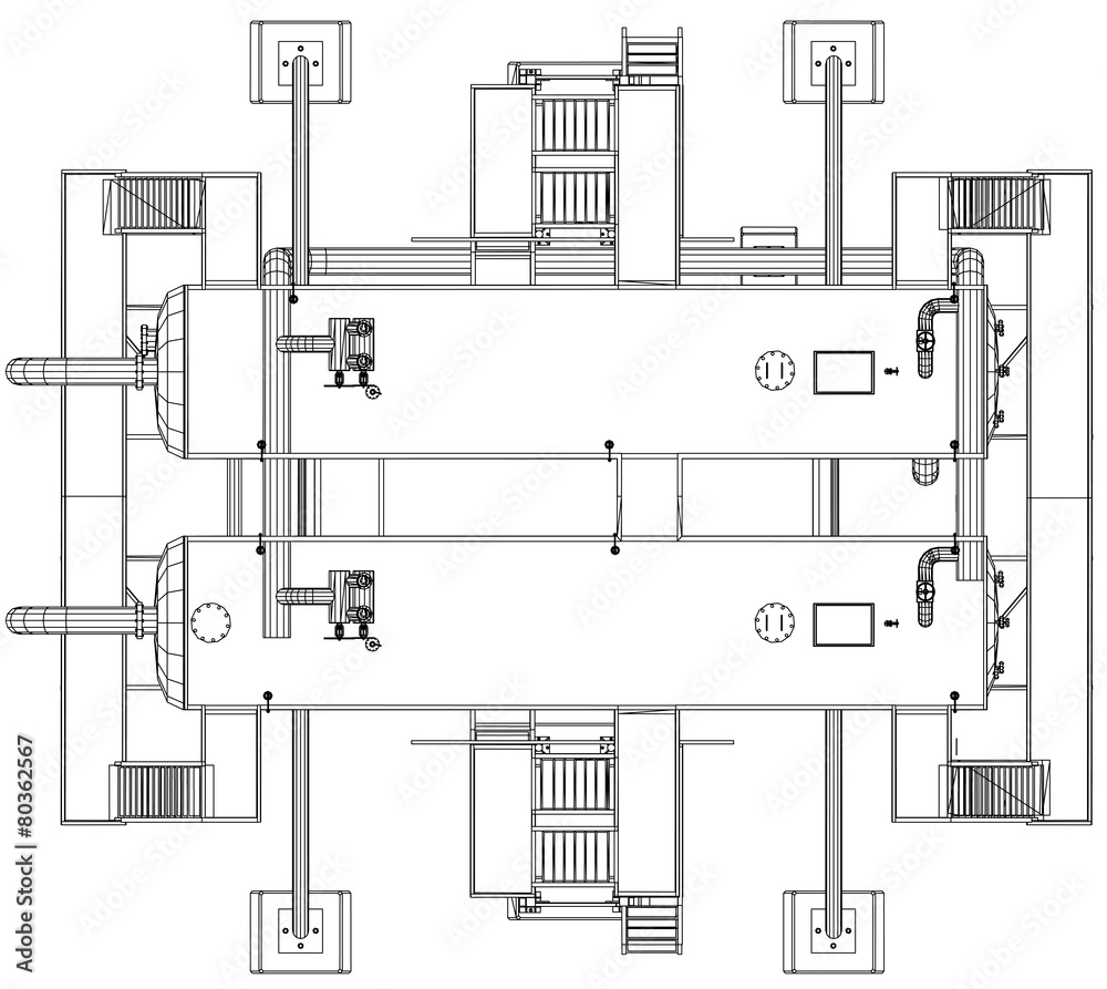 Wire-frame Oil and Gas industrial equipment. Tracing