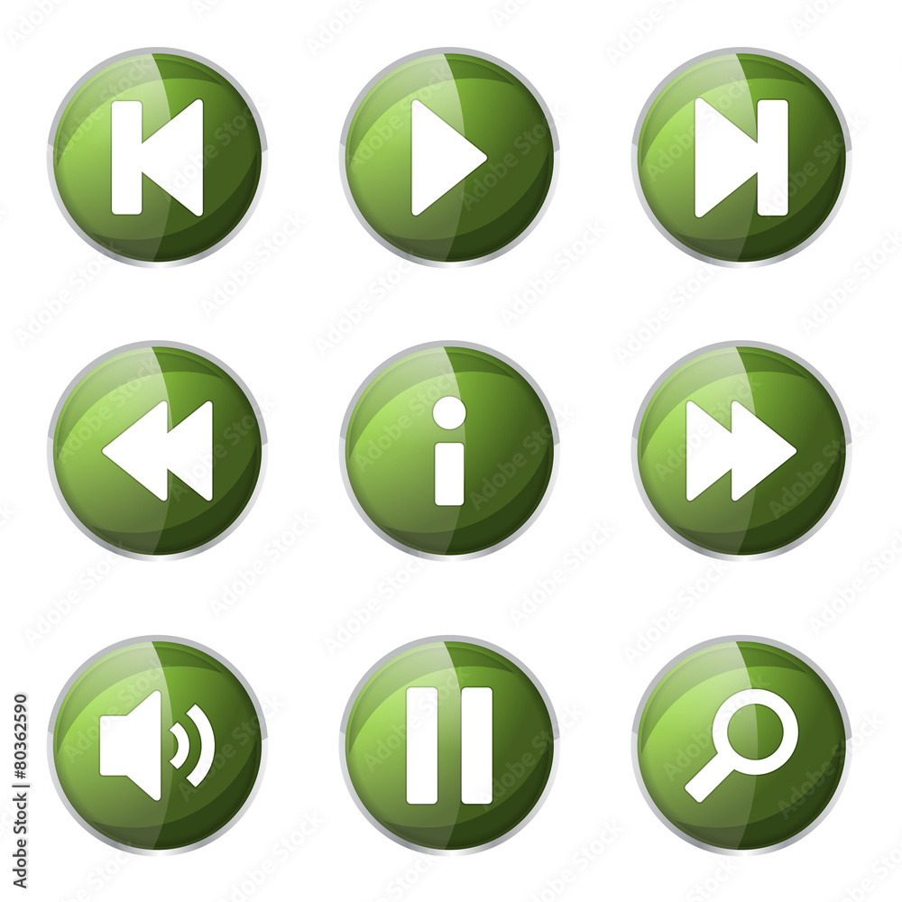 Multimedia Controller Green Vector Button Icon Design Set Multimedia Controller Green Vector Button Icon Design Set