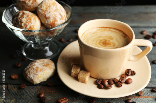 Cup of coffee and tasty cookies