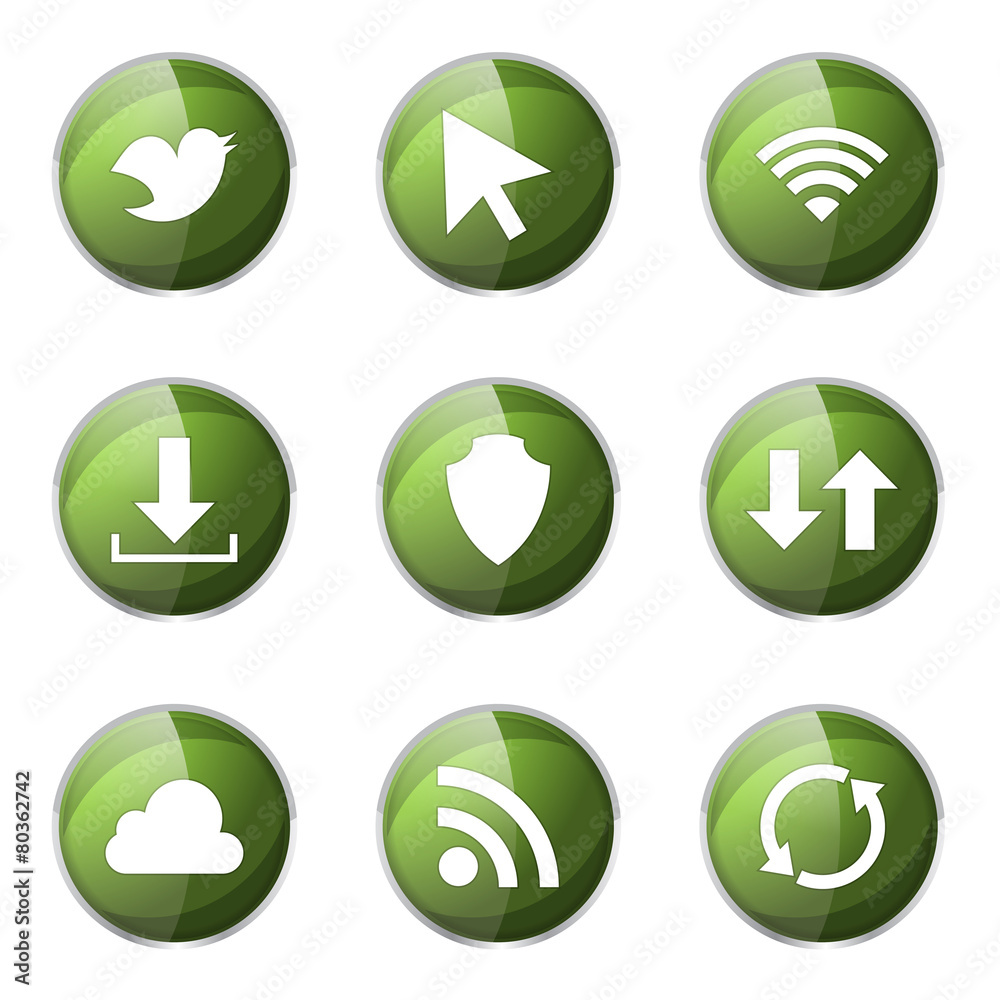 Web Internet Social Green Vector Button Icon Design Set Web Internet Social Green Vector Button Icon Design Set
