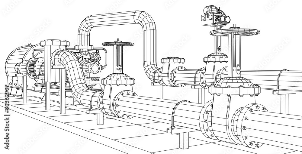 Obraz premium Wire-frame industrial equipment oil and gas pump. Tracing