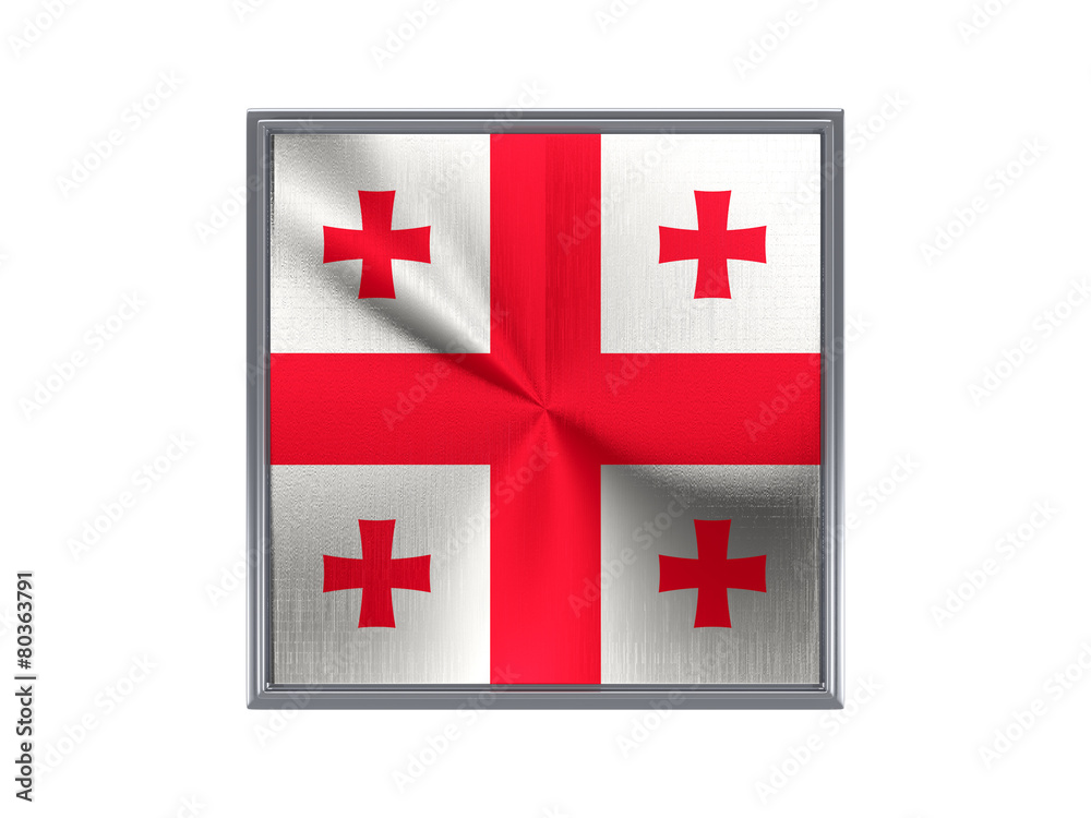 Square metal button with flag of georgia
