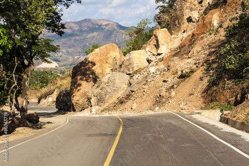 Landslide in the middle of a roadway in El Salvador
