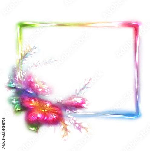 Vector rainbow frame with flower on white background