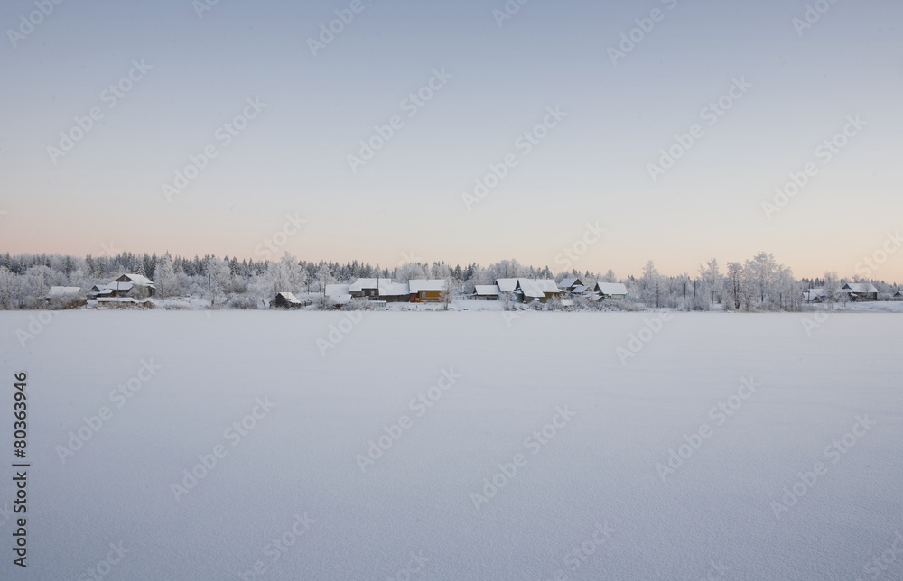 Winter landscape in russian village