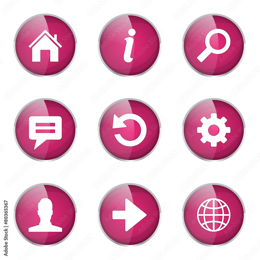 Web Internet Pink Vector Button Icon Design Set Web Internet Pink Vector Button Icon Design Set