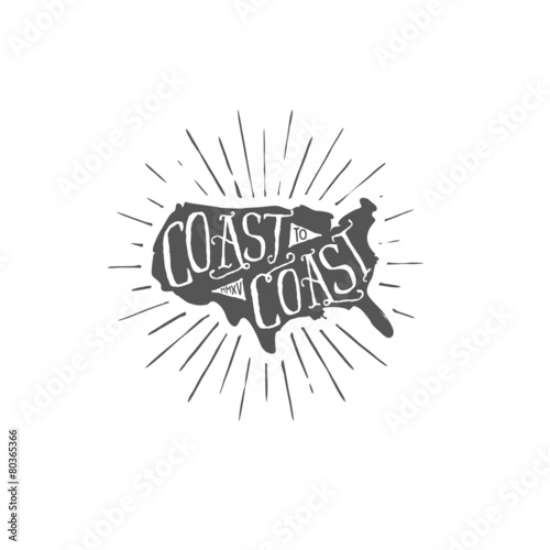 USA coast to coast outdoors themed typographic label