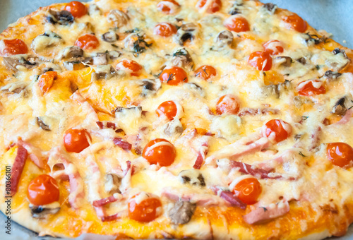 Italian vegetarian pizza on the pan.