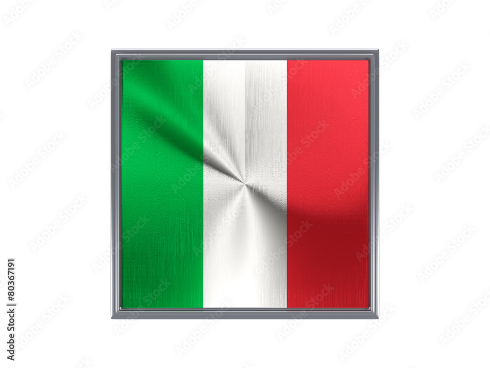 Square metal button with flag of italy