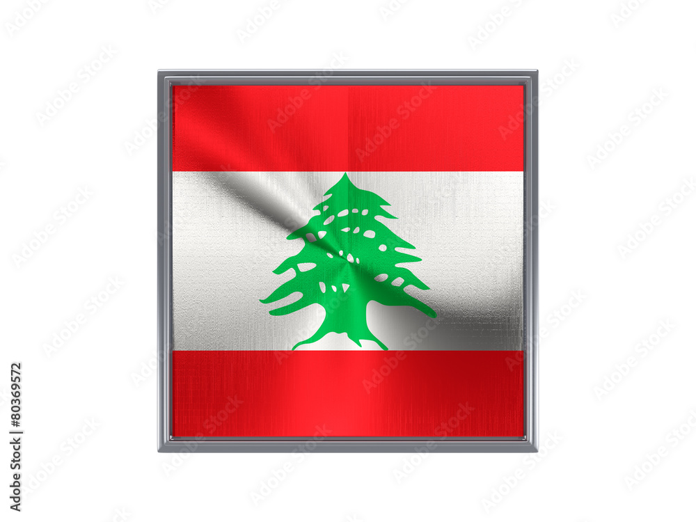 Square metal button with flag of lebanon Square metal button with flag of lebanon