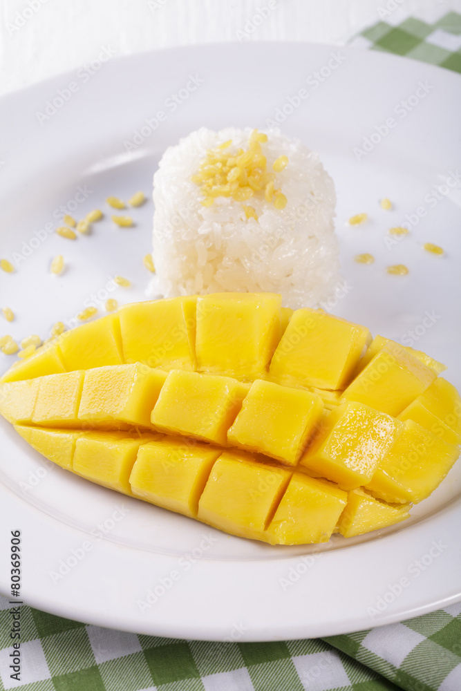dessert sweet sticky rice with mango coconut milk