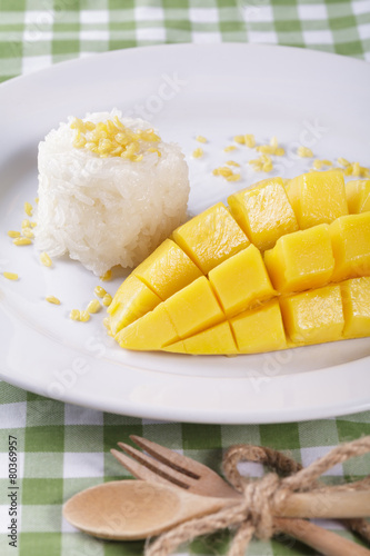 dessert sweet sticky rice with mango coconut milk
