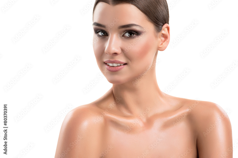 Natural beauty portrait of woman on white background Natural beauty portrait of woman on white background