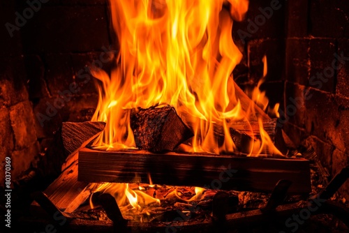 Burning Vintage Fireplace