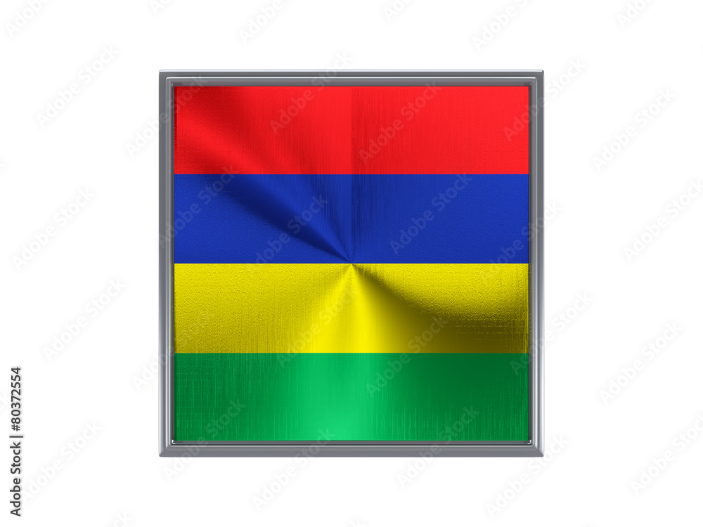 Fototapeta premium Square metal button with flag of mauritius
