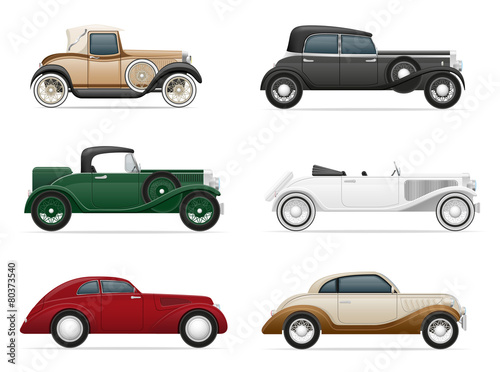 set icons old retro car vector illustration