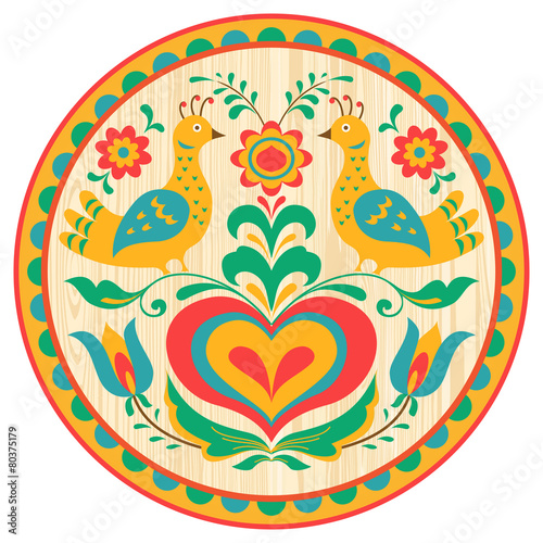 Birds and heart illustration in folk style