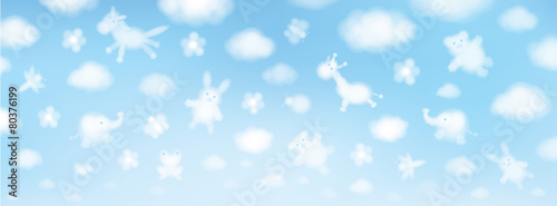 Vector sky background, cute animals cartoons.