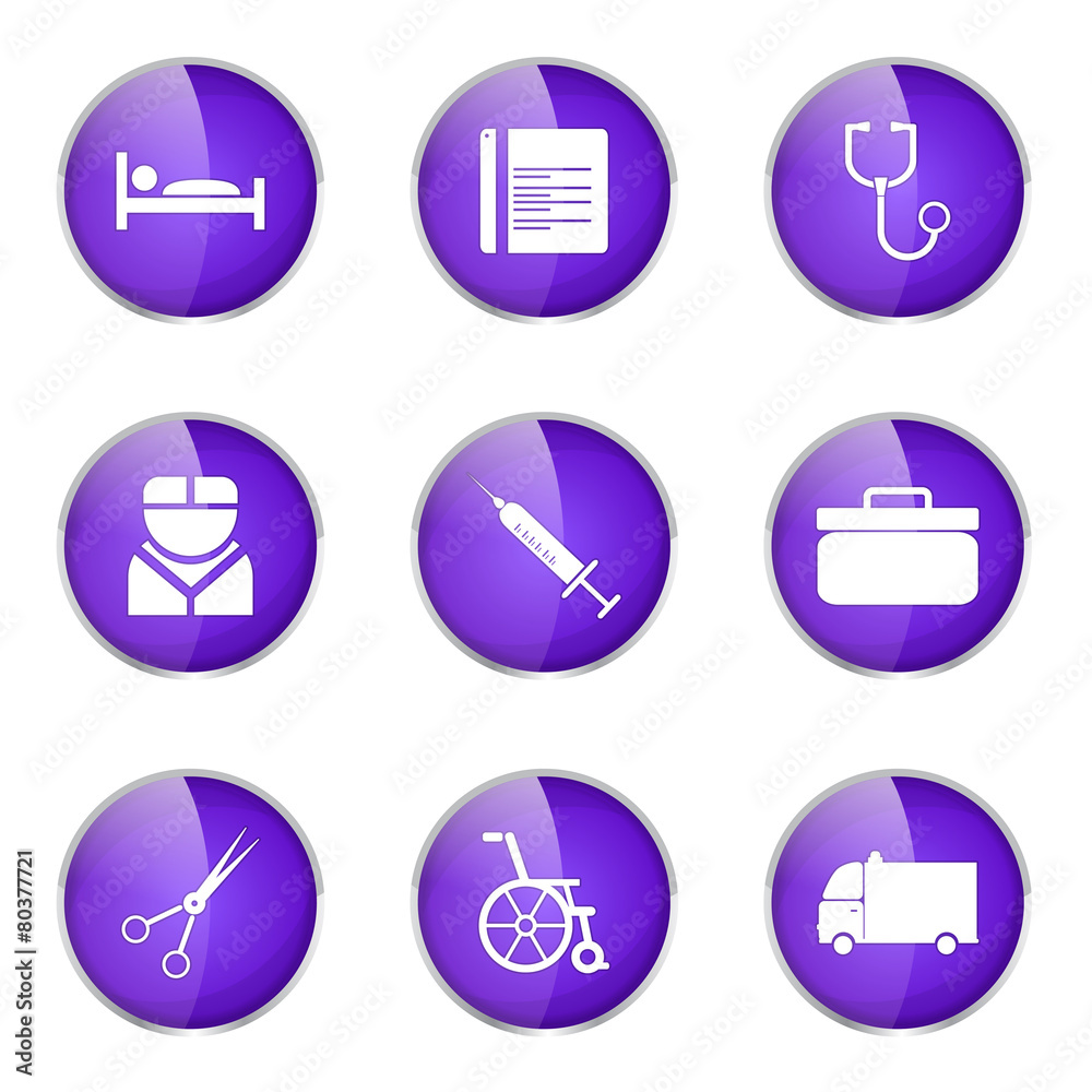 Hospital Health Violet Vector Button Icon Design Set