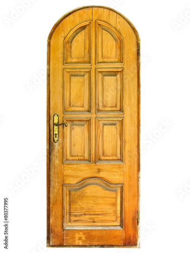 Closed natural wooden door isolated