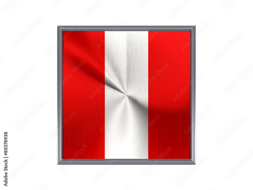 Square metal button with flag of peru