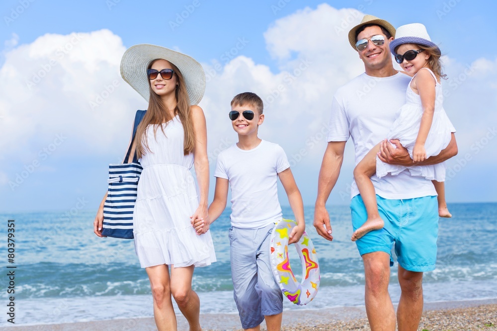 Beach. Happy beautiful family on a Caribbean holiday vacation Beach. Happy beautiful family on a Caribbean holiday vacation