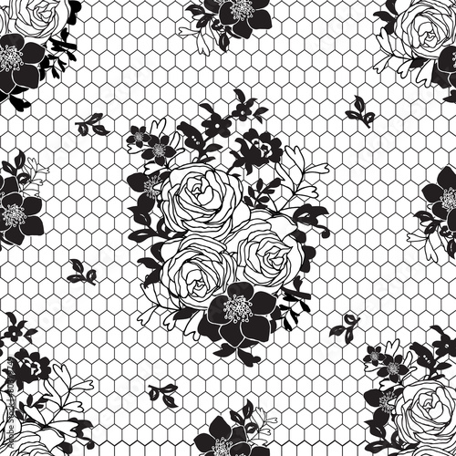 black and white pattern in the form of lace with flowers