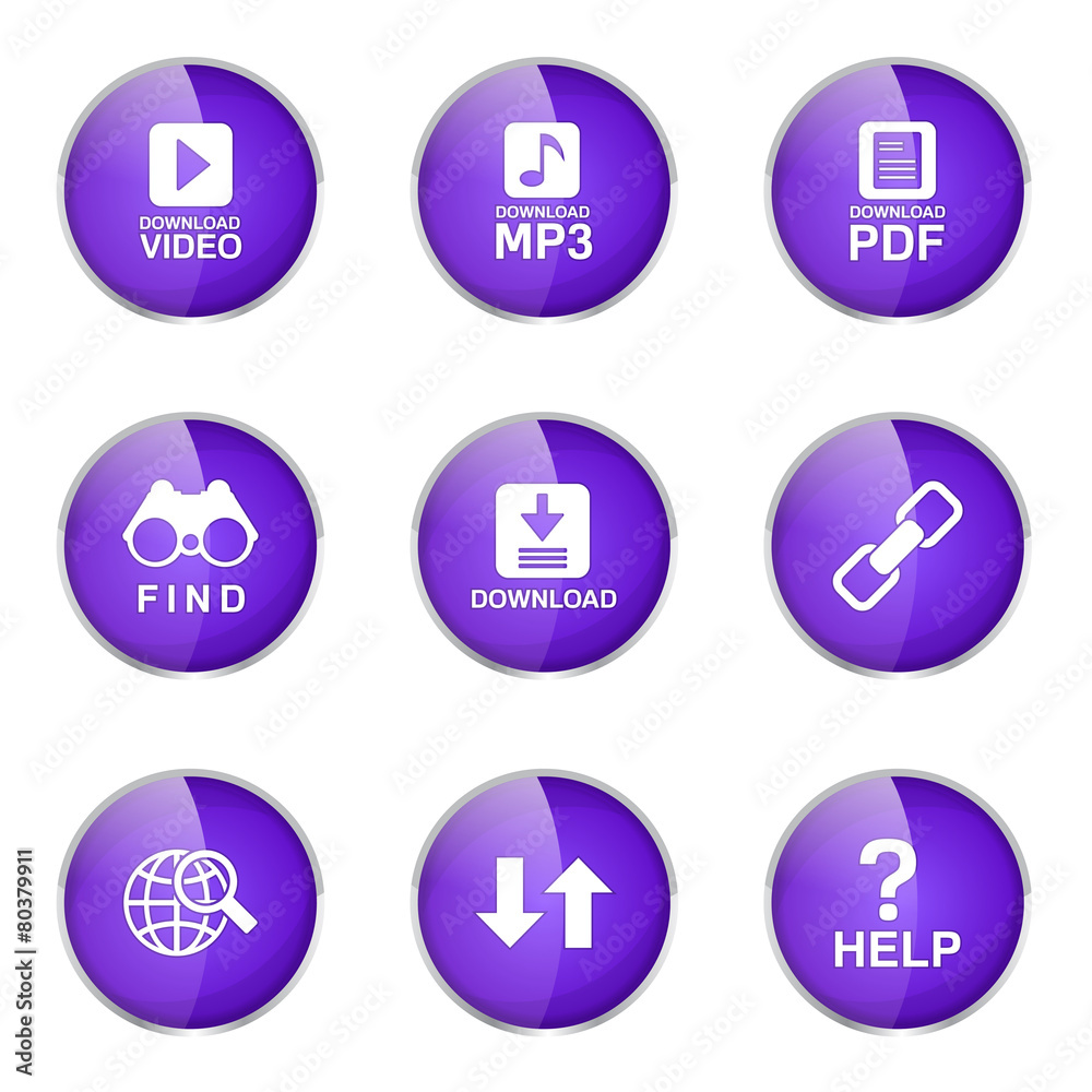 Multimedia Web Internet Violet Vector Button Icon Design Set Multimedia Web Internet Violet Vector Button Icon Design Set