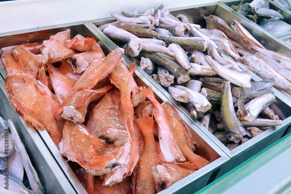 frozen fish in the fish shop