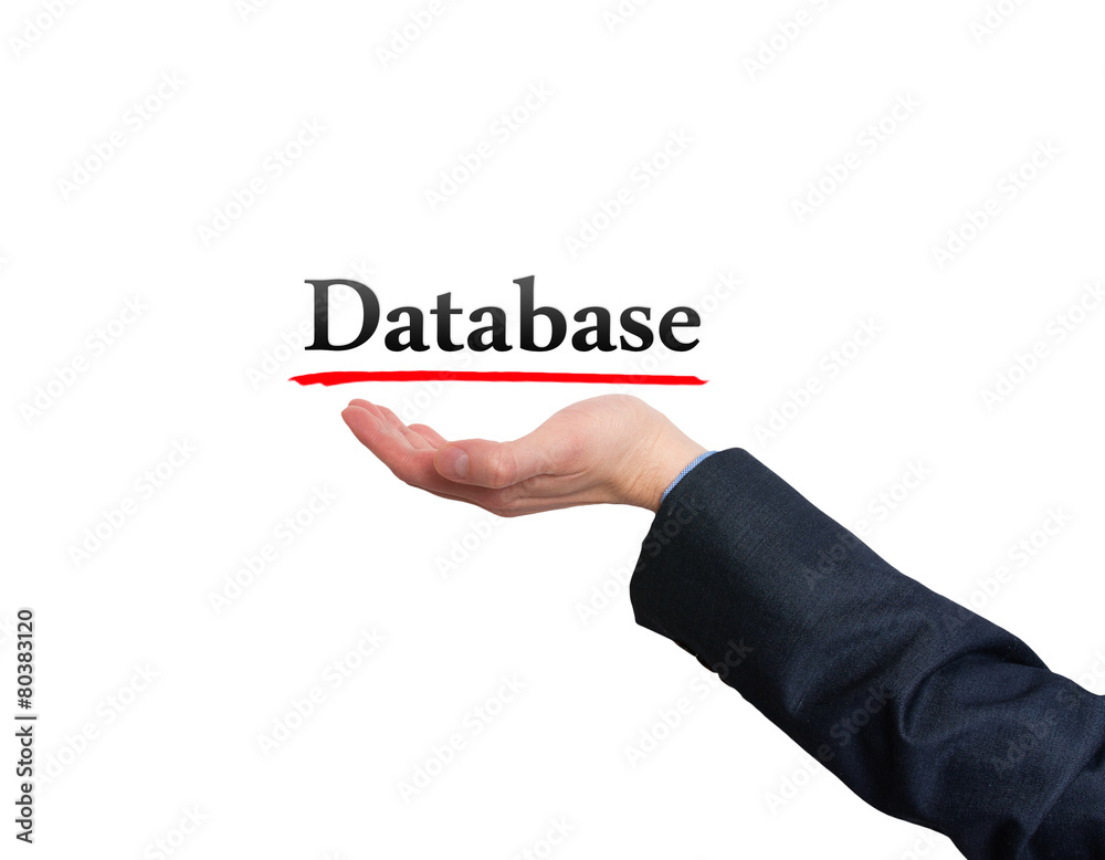 Businessman hand showing Database sign. Against white Businessman hand showing Database sign. Against white