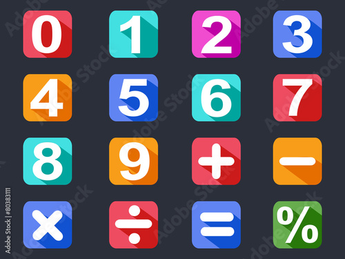 numbers and math long shadow icons set