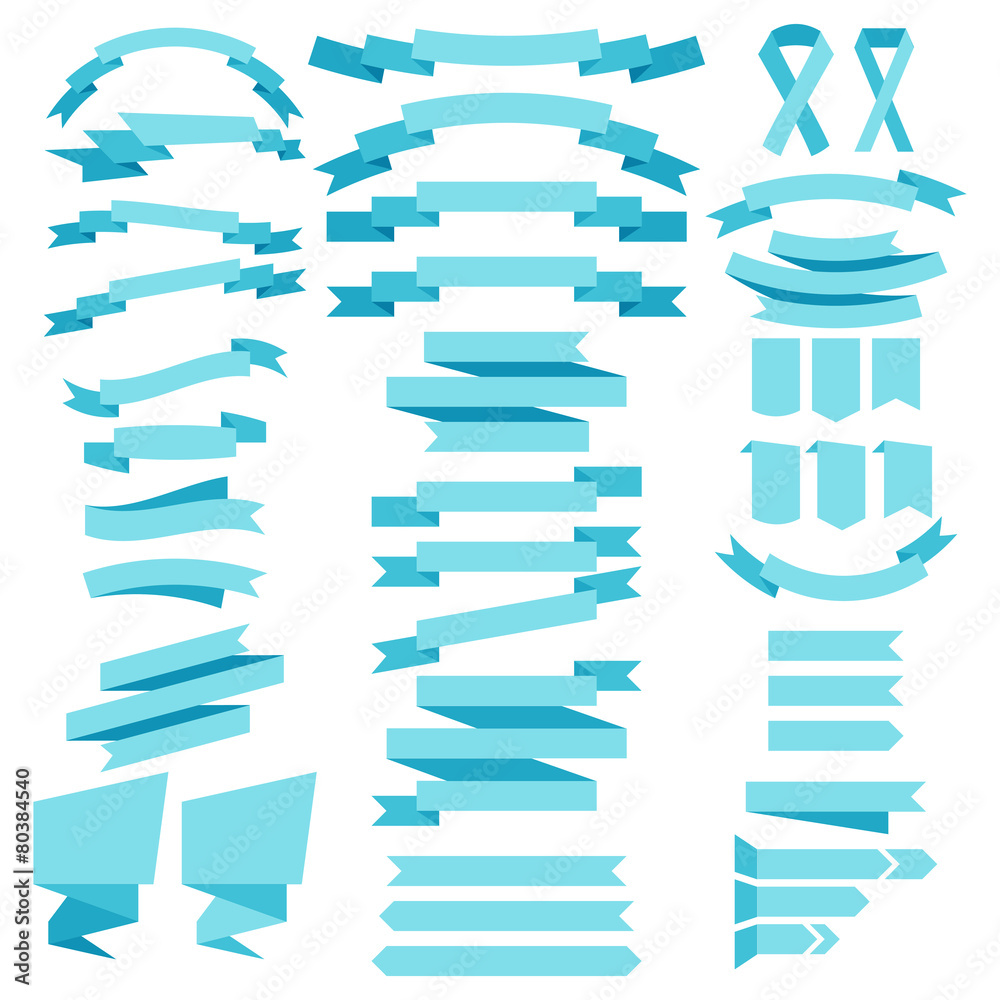 vector collection of decorative design elements - blue ribbons a
