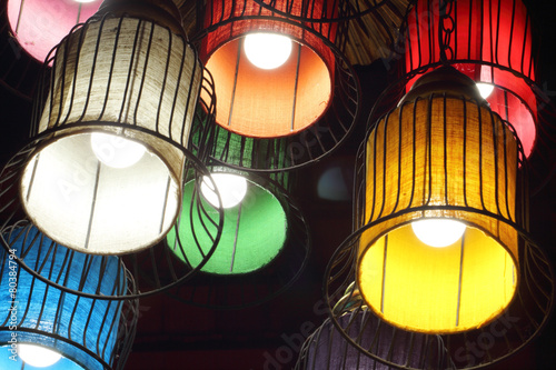 Purple, green, yellow, white, red and orange round stylish lamps