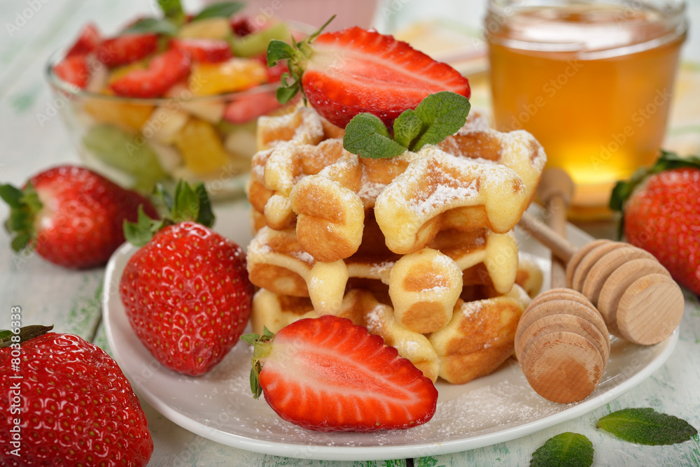 Waffles with strawberries Waffles with strawberries