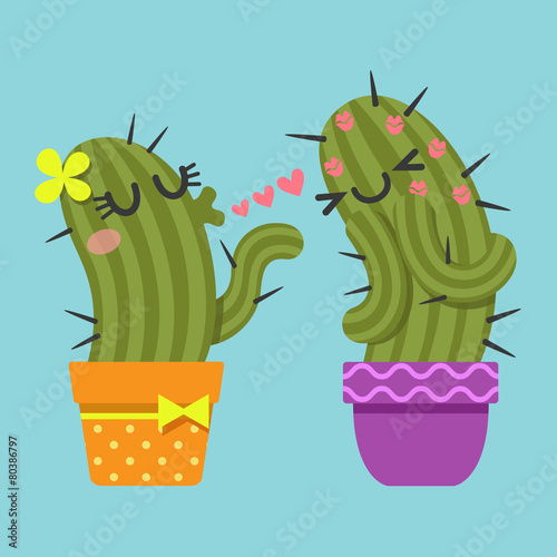 couple of cactus blowing kiss