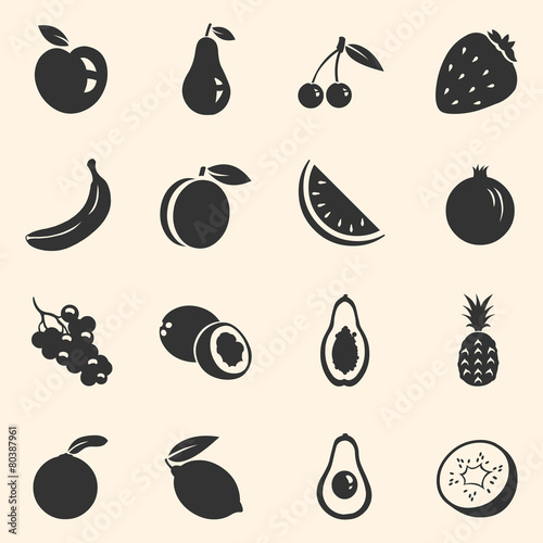 Fototapeta Naklejka Na Ścianę i Meble -  Vector Set of Fruit Icons