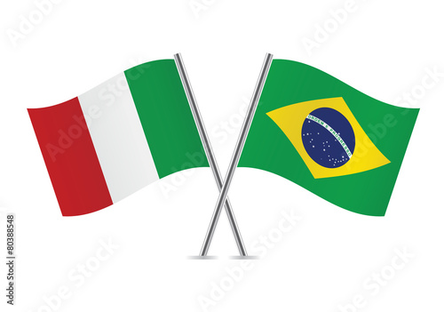 Italian and Brazilian flags. Vector illustration.
